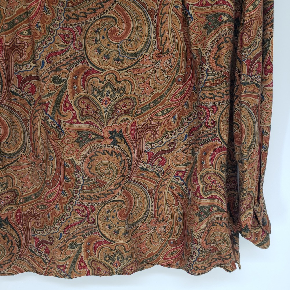 Vintage 90s Liz Claiborne Paisley Button Up Blouse Women L Brown Long Sleeve Top - Picture 6 of 7